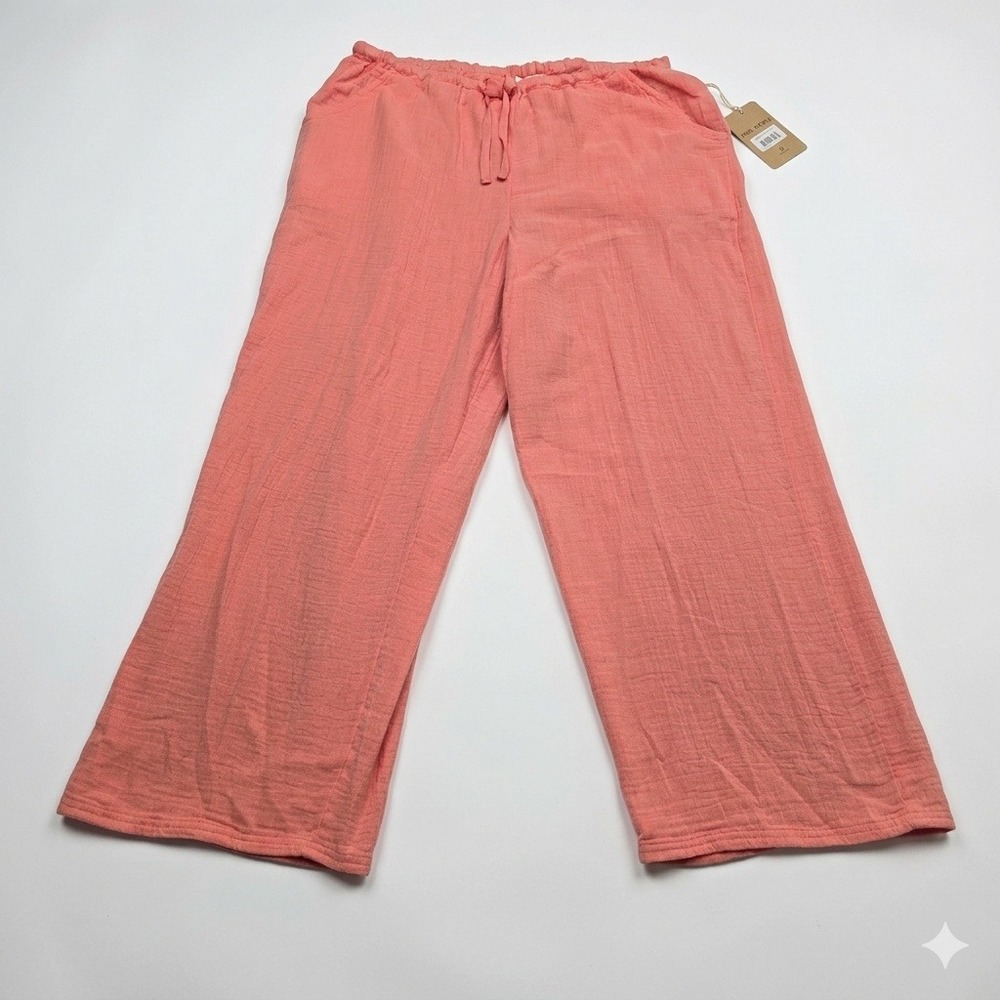NWT O'Neill Brenda Pants Large Canyon Clay Pink Cotton Crinkle Gauze Wide Leg